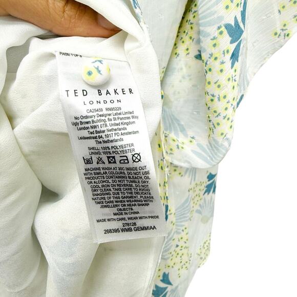 NWT TED BAKER Gemmiaa Floral Print Ruffle Wrap Blouse Blue Size 1 (4 US) - Picture 11 of 14